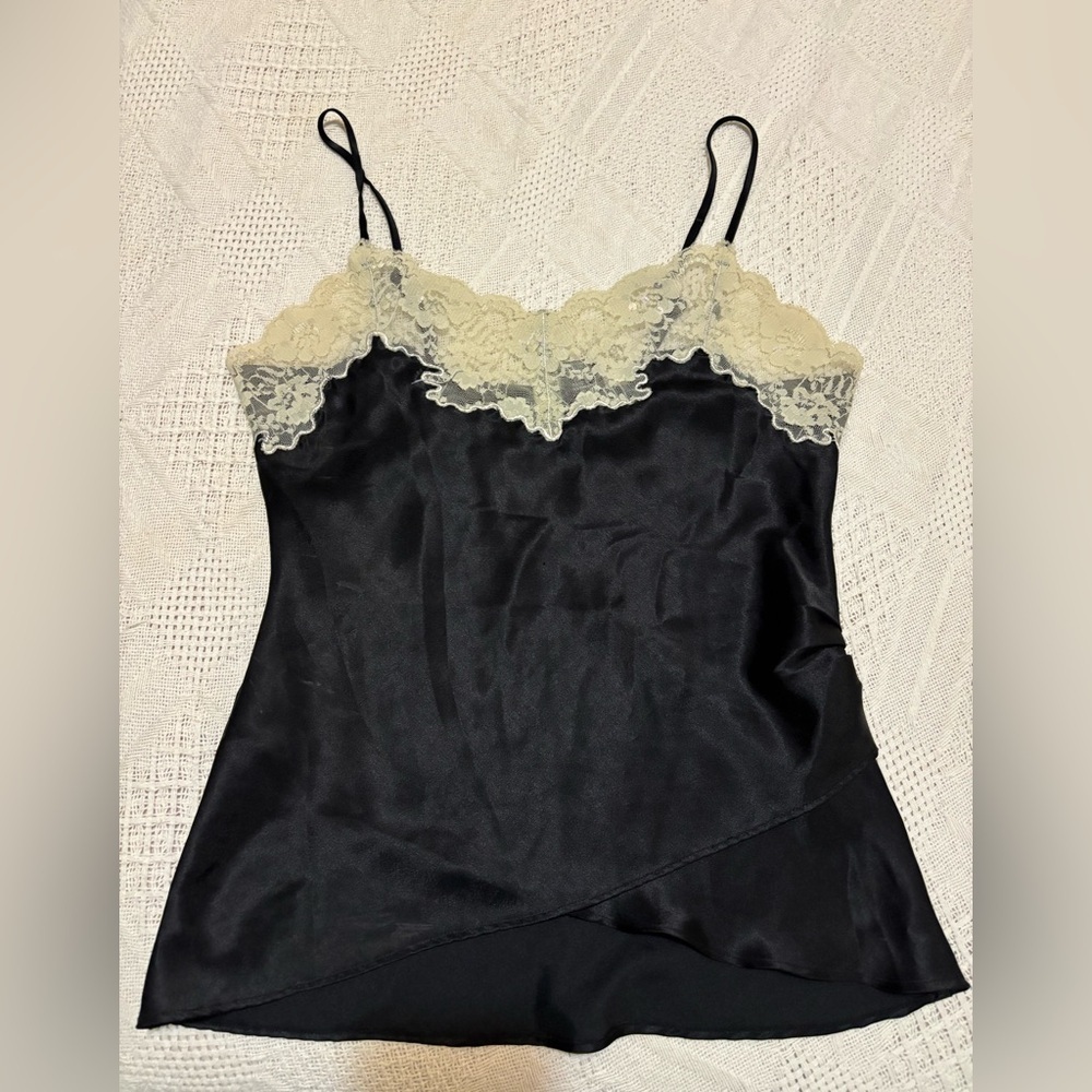 Rue21 Black Satin Camisole with Cream Lace Trim